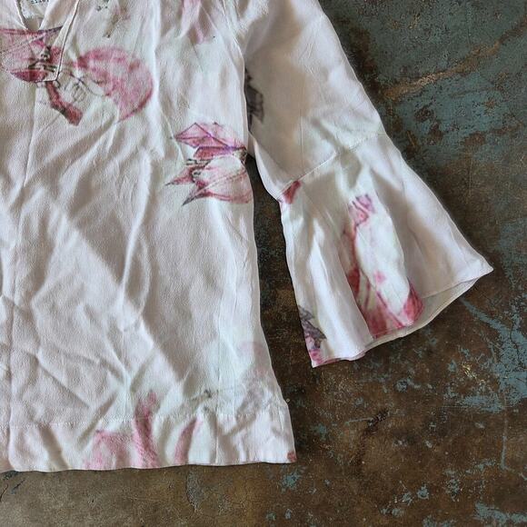 Nile Atelier Piece Par Piece Bell Sleeve Top Size XS Fairy Floral Pink Y2K Style - Picture 3 of 7